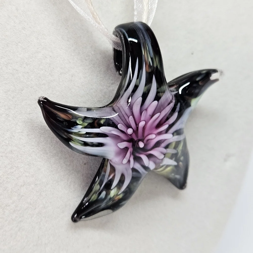 Glass Pink Sea Urchin Starfish Pendant Necklace